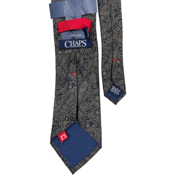 NEW Chaps Vintage Tie 100% Silk Black Gold Paisley Print Ralph Lauren - Picture 4 of 6